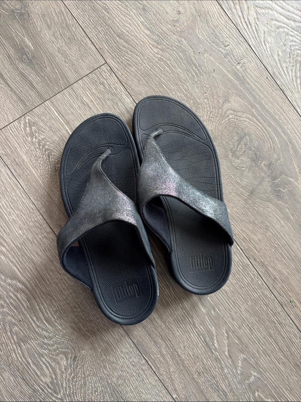 Fitflop Iridescent Navy Slide Sandals